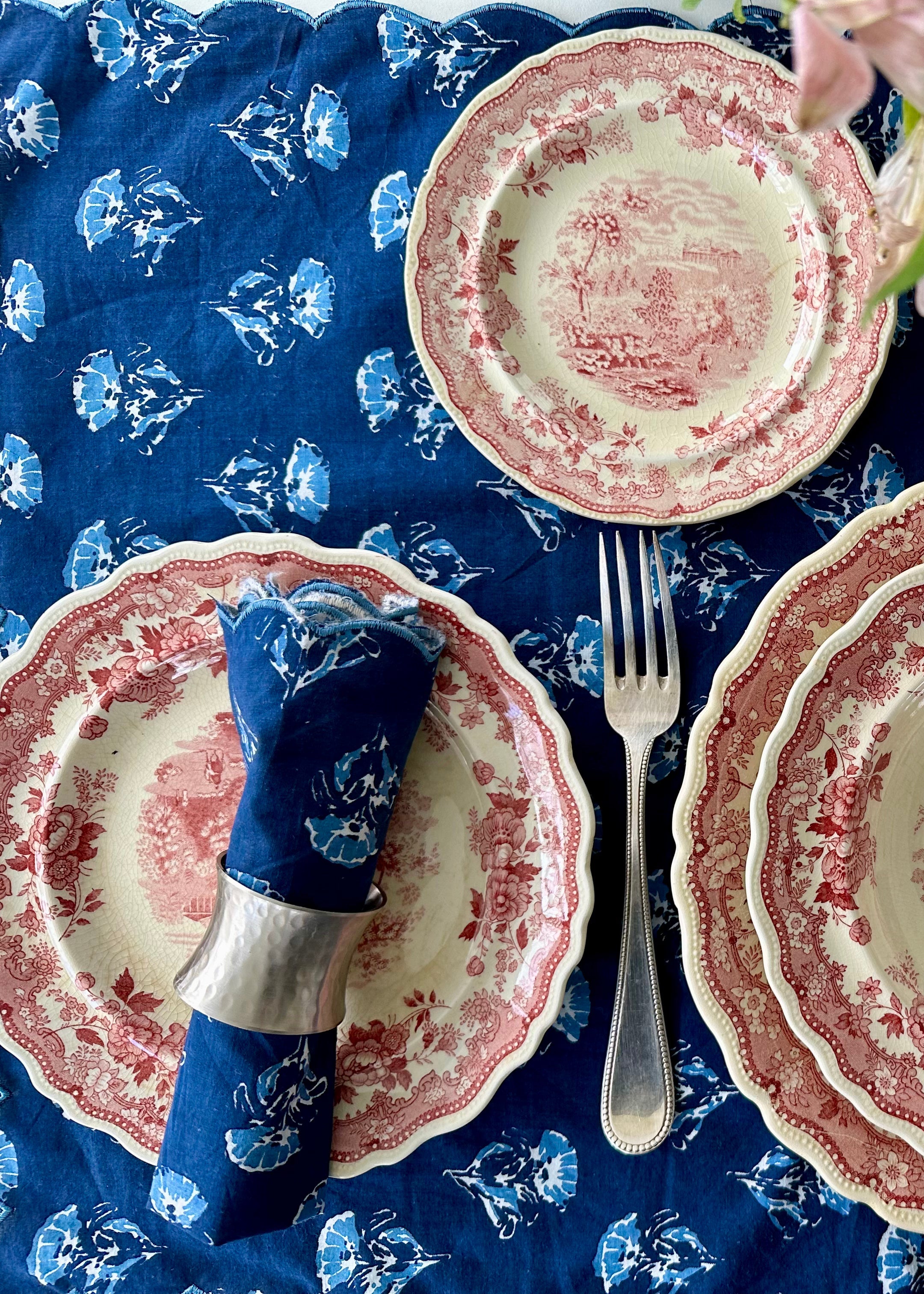 Set of 12 Antique Red and White Transferware Salad Plates I William Ridgway in 1830's