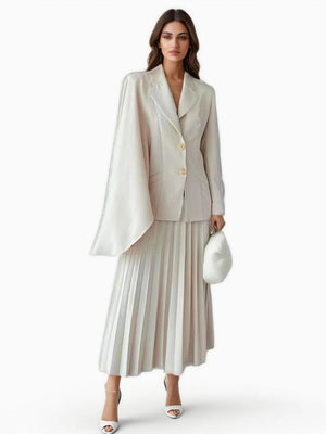 Irregular Sleeve Blazer Pleated Skirt Two Piece Set - Luis Shop