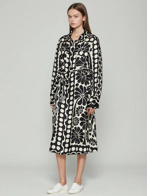 Black Printed Tie Long Sleeve Dress - Luis Shop