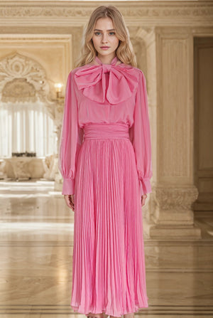 Spliced Bow Dresses For Patchwork Pleated - Luis Shop