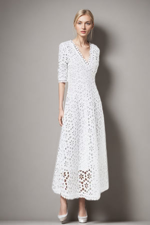 Cut Out V Neck Midi Dresses With White - Luis Shop