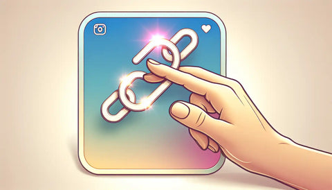 Hand, die einen Link in einem Instagram-Beitrag einfügt