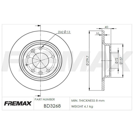 Par de Discos de Freio Sólido Traseiro - Fremax - BD3268 (2)