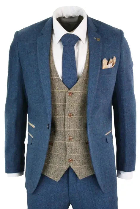 Three-Piece Suit Blue/Brown Herringbone - Garrison Suits product image