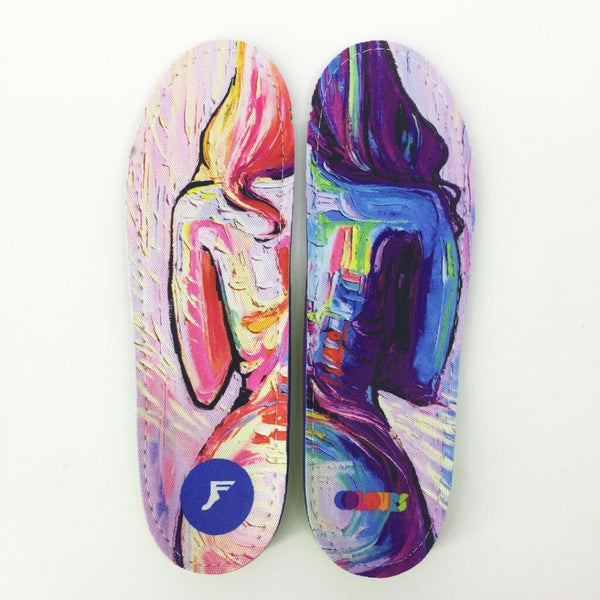 P Insoles' Kingfoam Orthotic Elite Insoles with the Colours Collectiv AJA pattern.