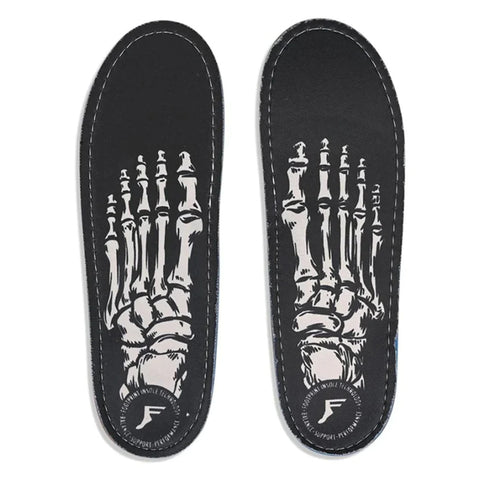 Top-down view of FP Insoles with the Skeleton Black graphic.