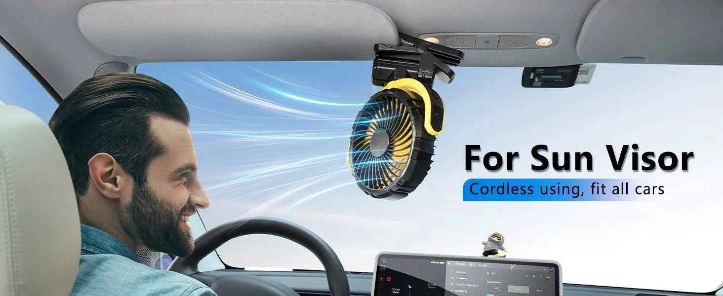 Eary Portable Car Clip on Fan 2000mAh Battery Powerful 3 Speed Quiet 900°Rotate USB Rechargeable Mini Cooler Fan Car Electronic