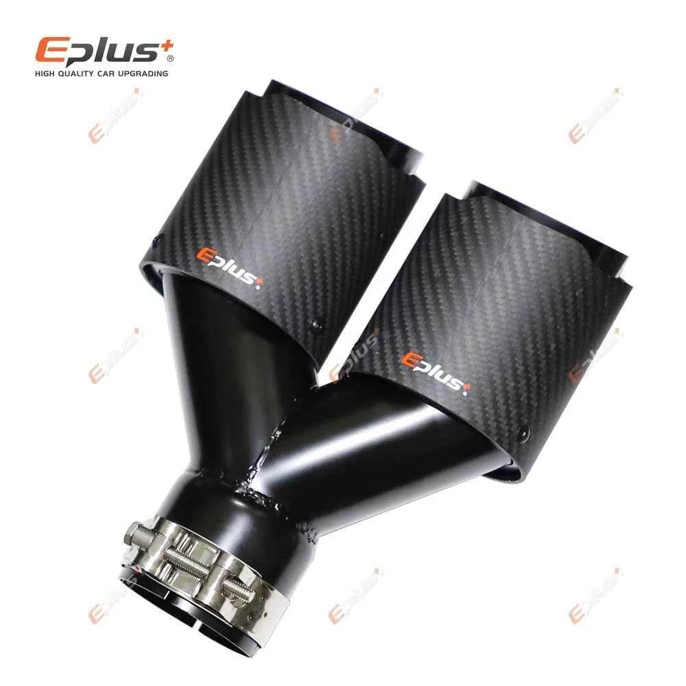 EPLUS Car Y Shape Carbon Fiber Matte Muffler Tip Double Exit Exhaust Pipe Mufflers Nozzle Decoration Universal Stainless Black