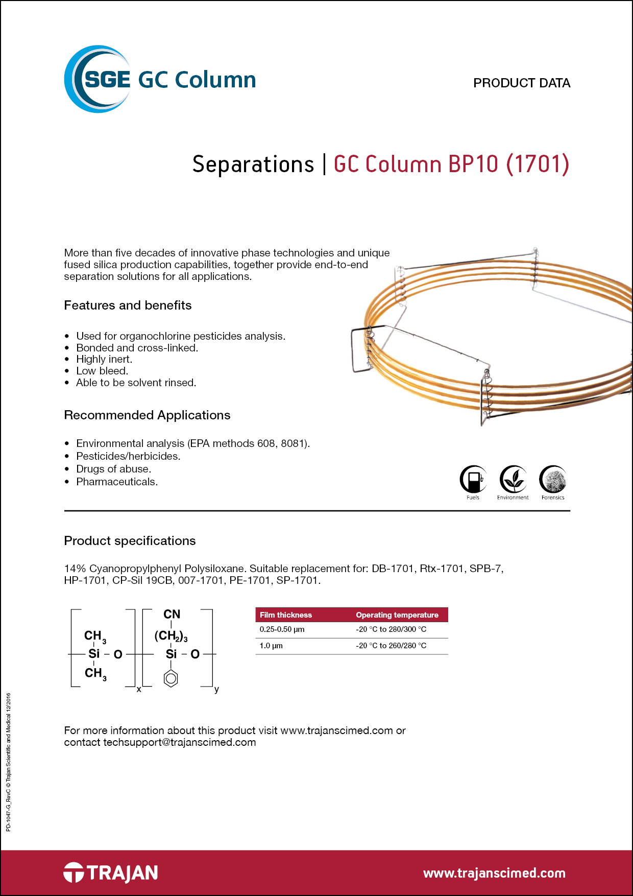 Bp10 1701 Gc Columns Trajan Scientific And Medical