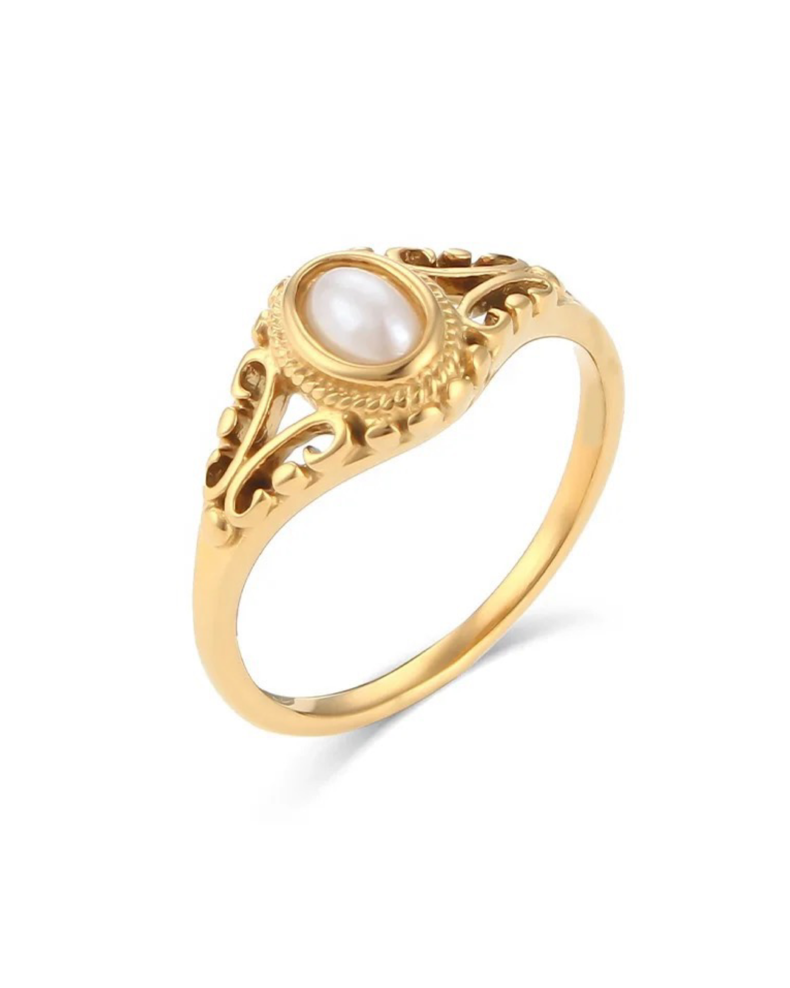 Se Belphia Gold Pearl Ring Stainless Steel 18k Guldbelagt - Stainless Steel 18k Guldbelagt / 56 hos Belphia Jewelry