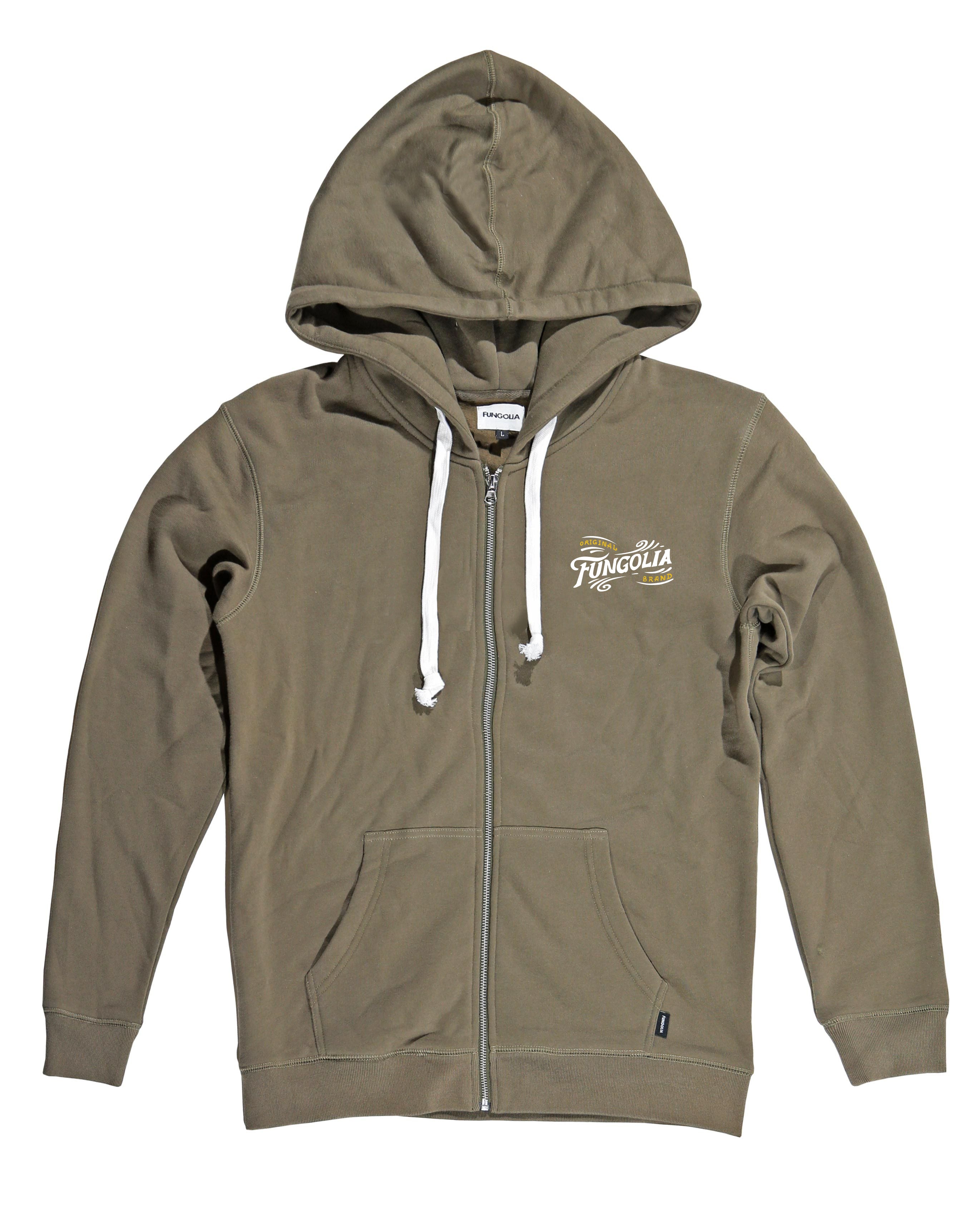 Fungolia Zip Up Fleece Big hood Hoodie -Vintage Logo (Army green ...