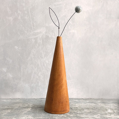 Tall Wood Pom Pom Vase - Grey Flower 13599