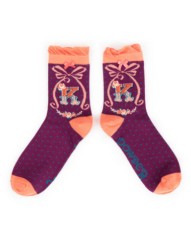 Powder Alphabet Ankle Sock - K 8012