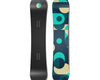 Top and bottom view of a snowboard. The top view shows a toggle at the top in shades of blue and
        yellow. The bottom view shows an abstract illustration of toggles in blues and yellows.