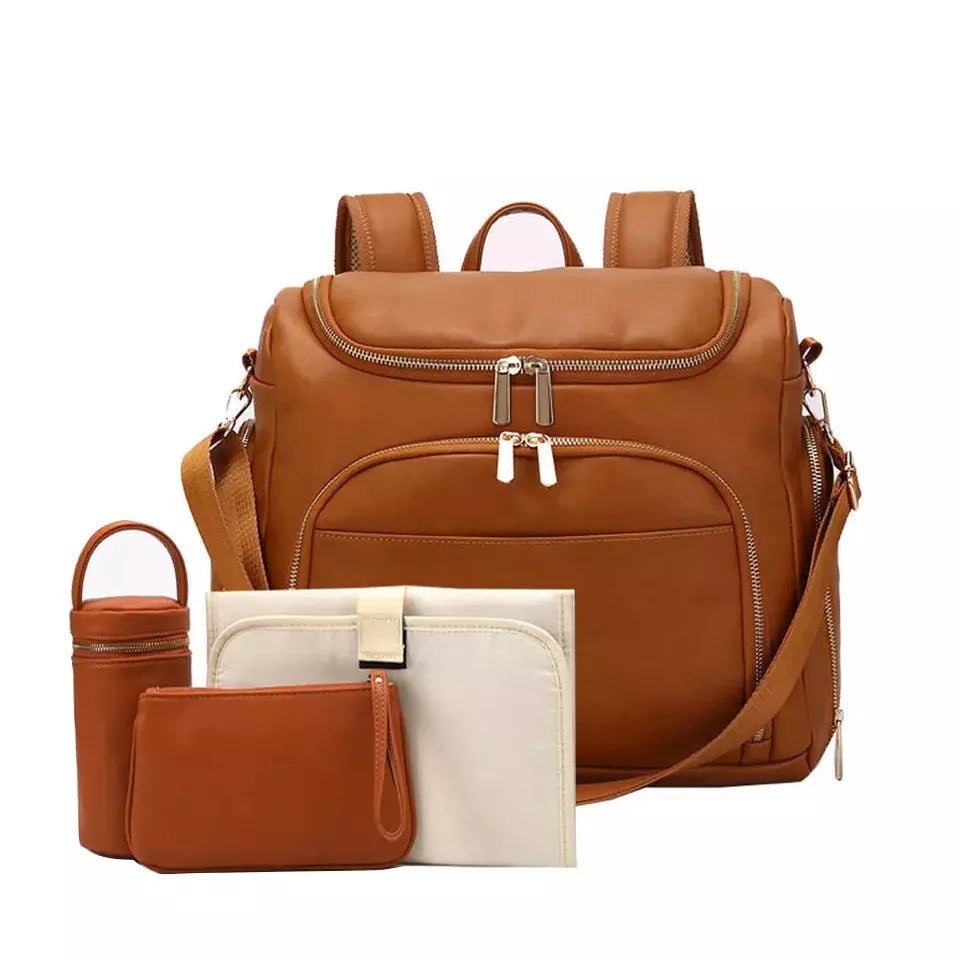 Bundle of Joy: Luxe PU Leather Diaper Backpack Set - Stylish, Practical, & Complete!