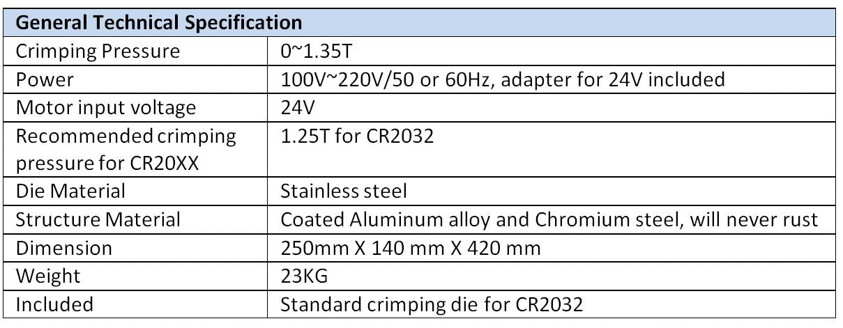 electric crimper for coin cell