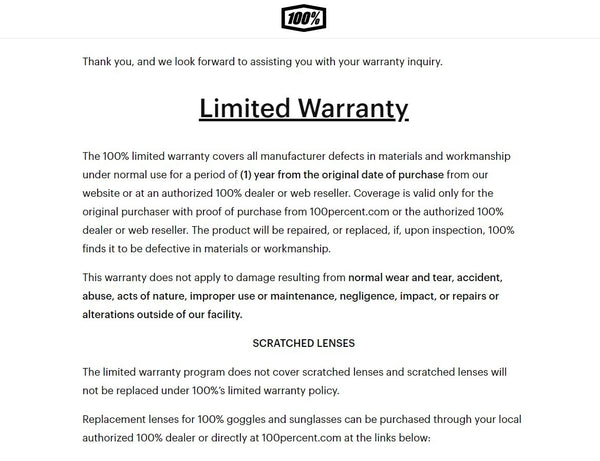100% warranty