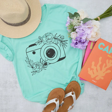 Floral Classic Everyday Camera Style Heather Mint Graphic Tee