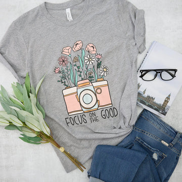 Focus on the Good with Camera Light Heather Gray Graphic Tee