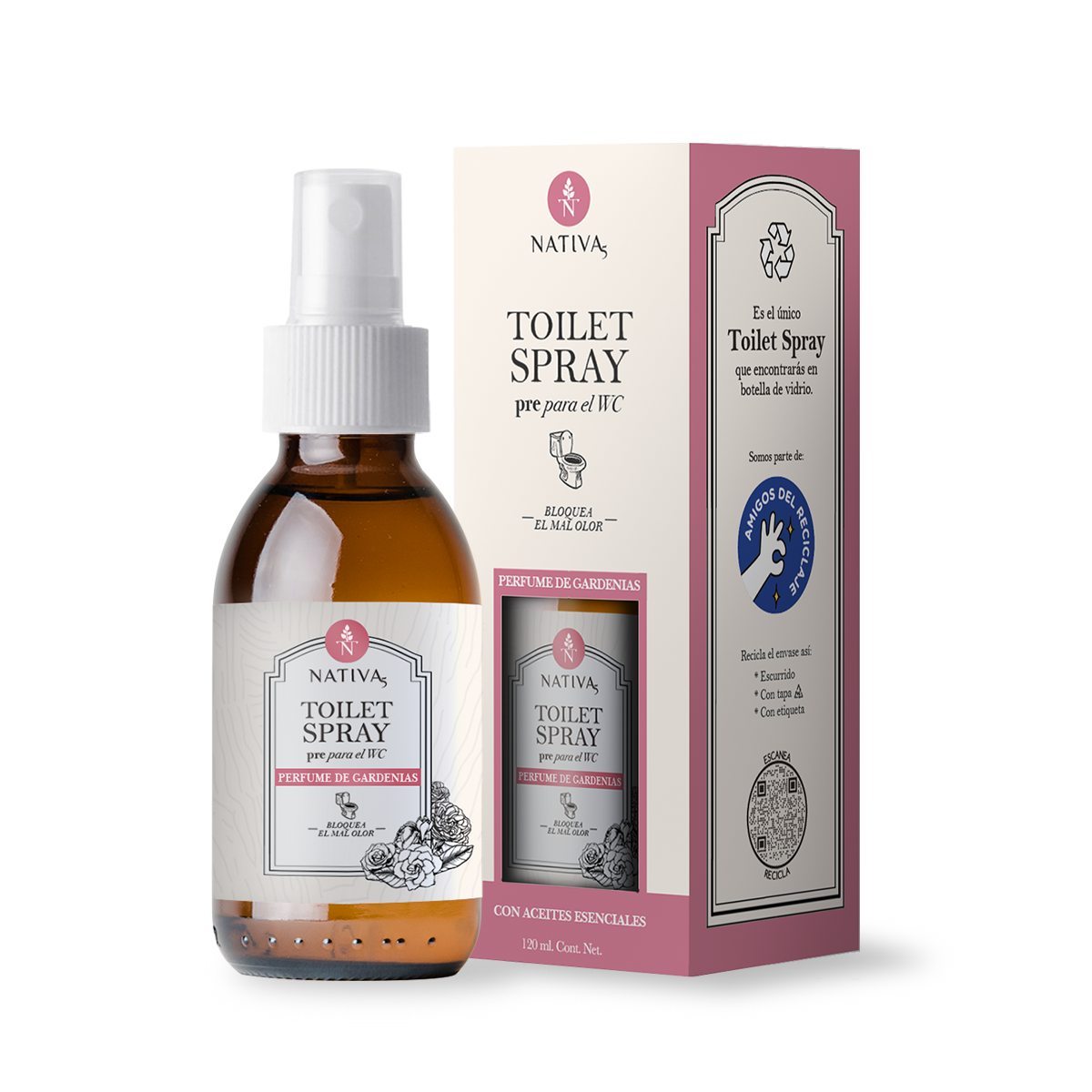 TOILET SPRAY - Aroma Perfume de Gardenias 120ml. Elimina el mal olor del WC. - NATIVA5 product image