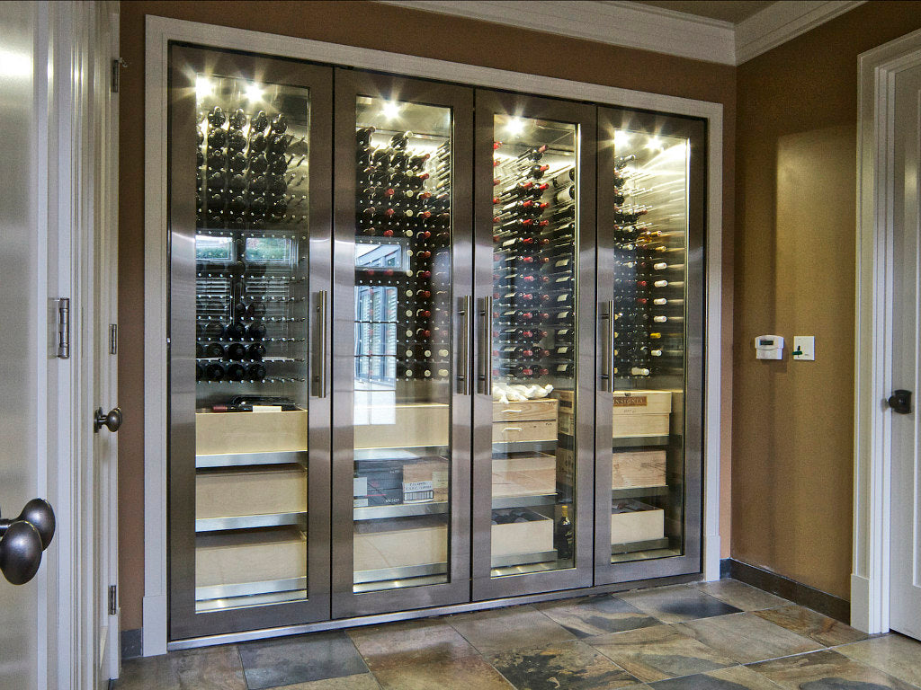 Custom wine fridge storage system using Wine Pegs.