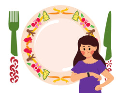 Christmas dinner plate and a woman looking at her watch
