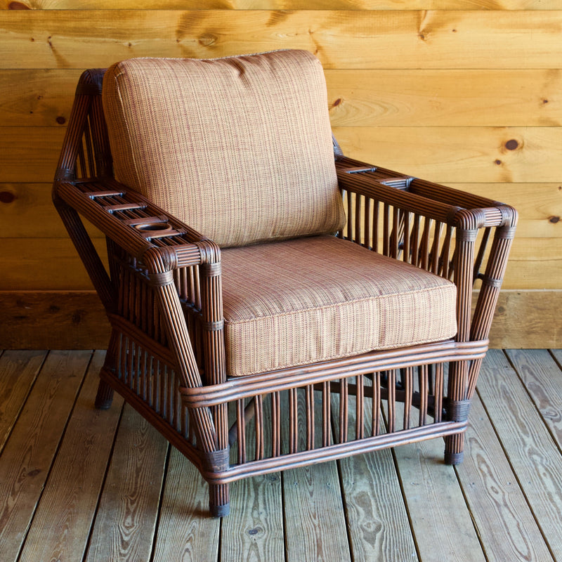1946 Wicker Porch Chair | Wicker Rattan Porch Chair with Built-In Cup
