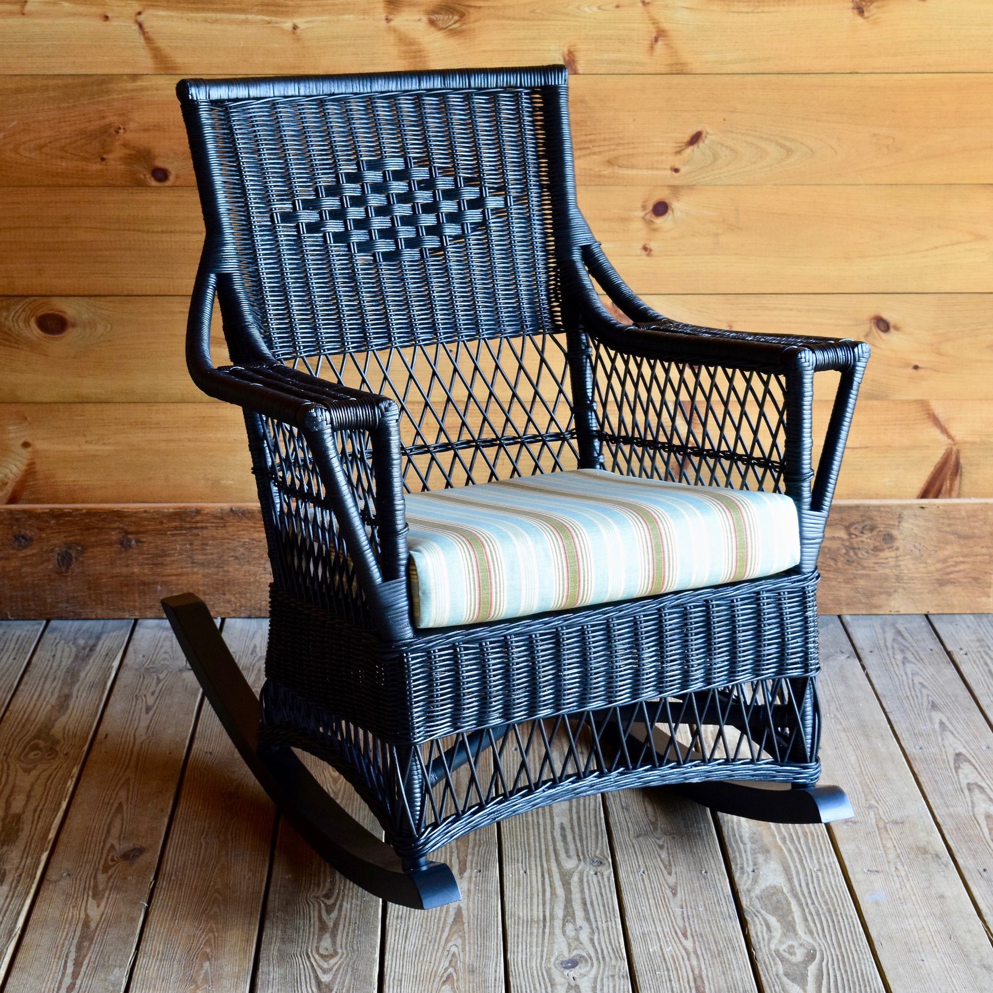 1914 Wicker Rocker | Classic Black Wicker Rocker with Indoor/Outdoor