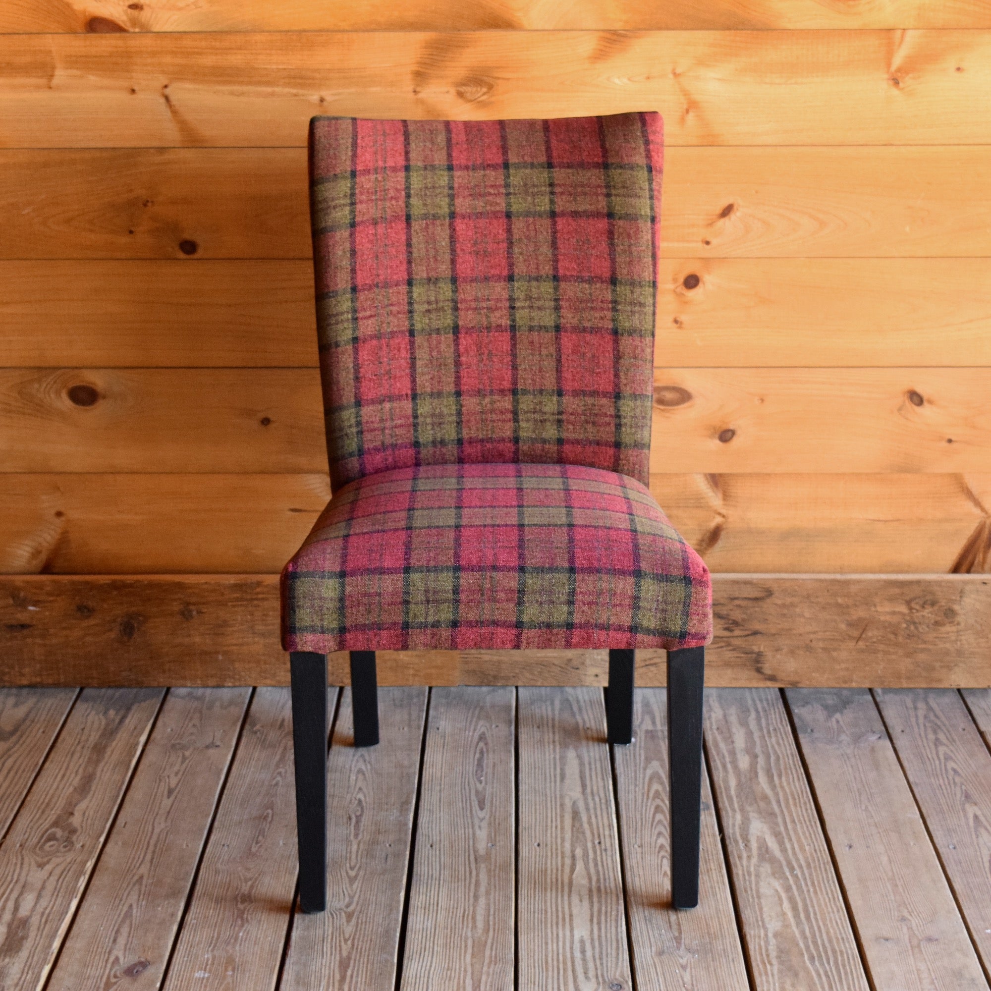 Cranberry Plaid Dining Chair | Red and Green Plaid Upholstered Side