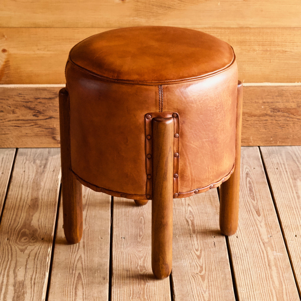 Seneca Leather Ottoman | Rustic Round Leather Ottoman – Dartbrook