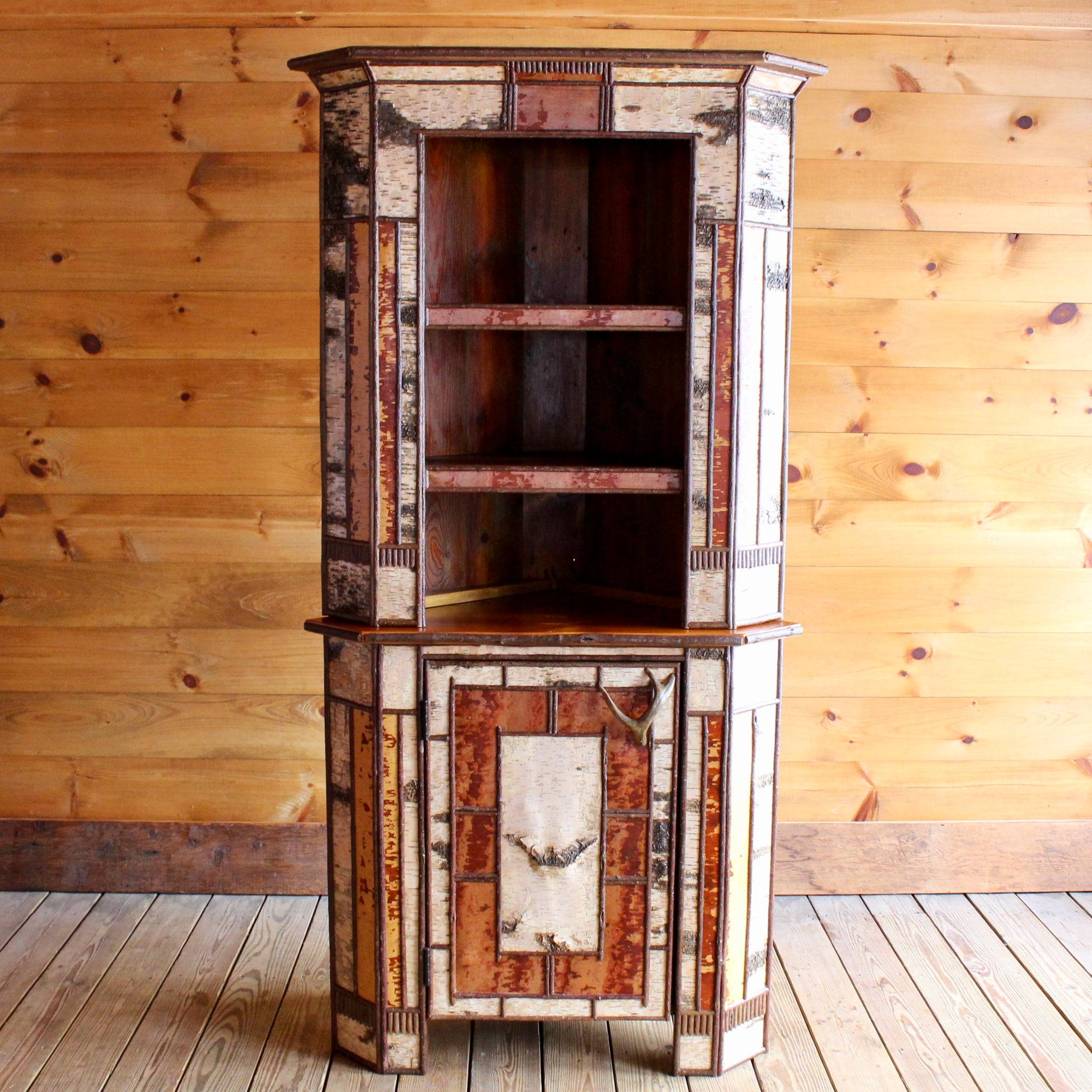Tupper Stepback Corner Cabinet | Handmade Adirondack Rustic Furniture