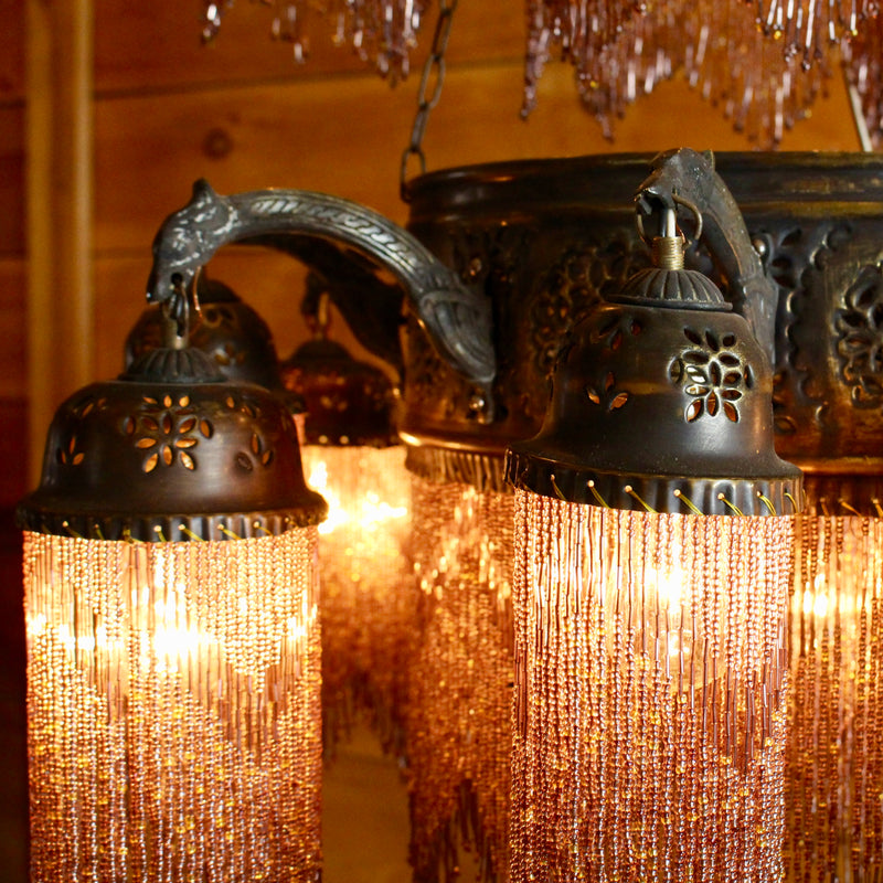 Beaded Moroccan Brass Chandelier | Rustic Lighting – Dartbrook Rustic Goods