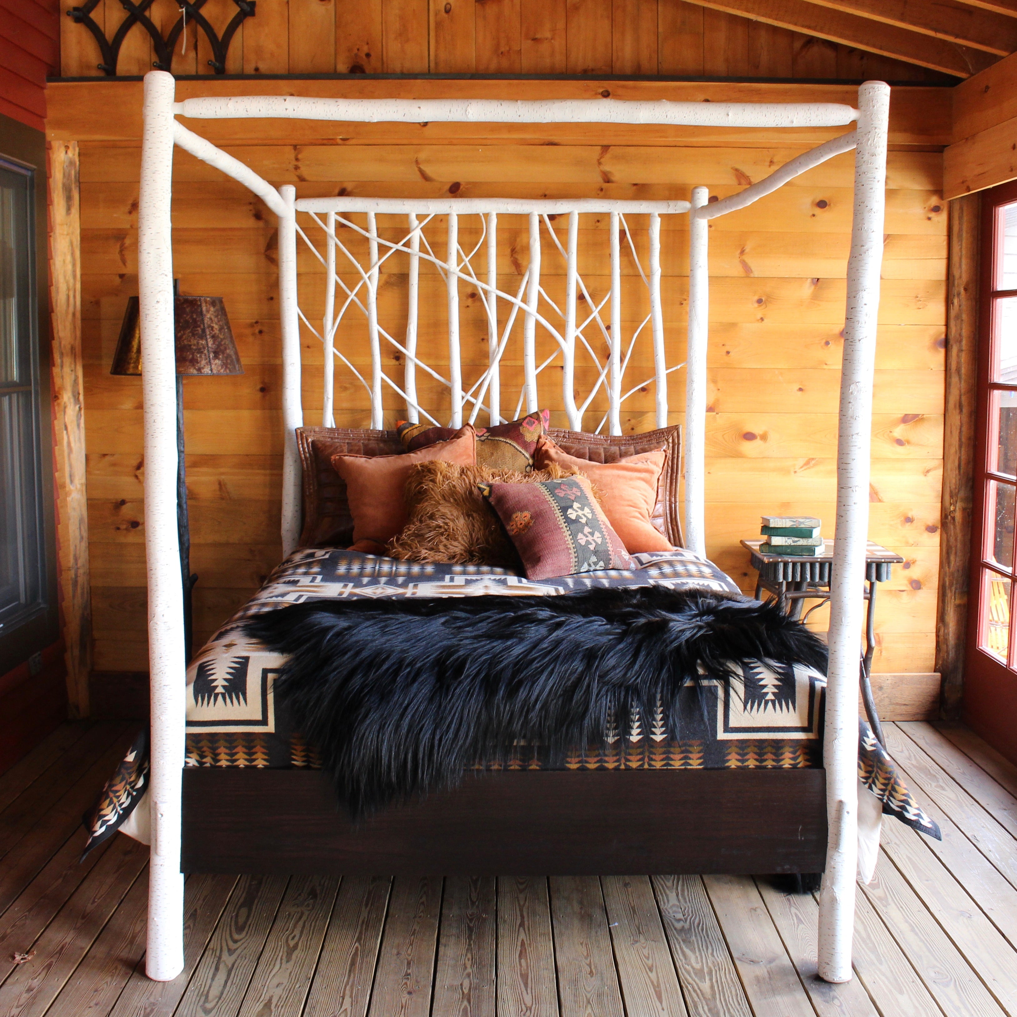 Algonquin Canopy Bed in Faux White Birch | Rustic Birch Canopy Bed