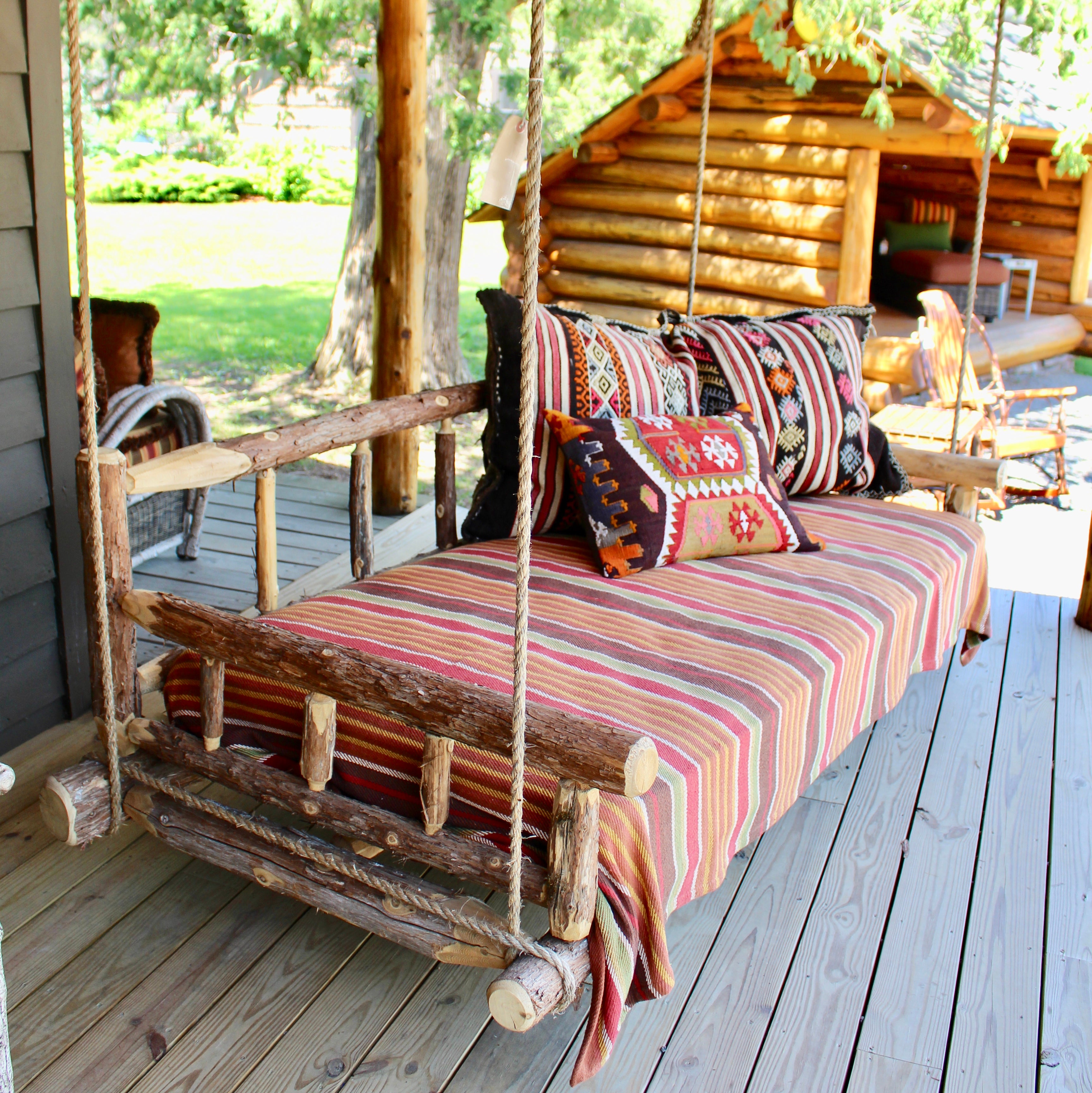 Great Camp Porch Swing Bed | Adirondack Rustic Swing Bed – Dartbrook