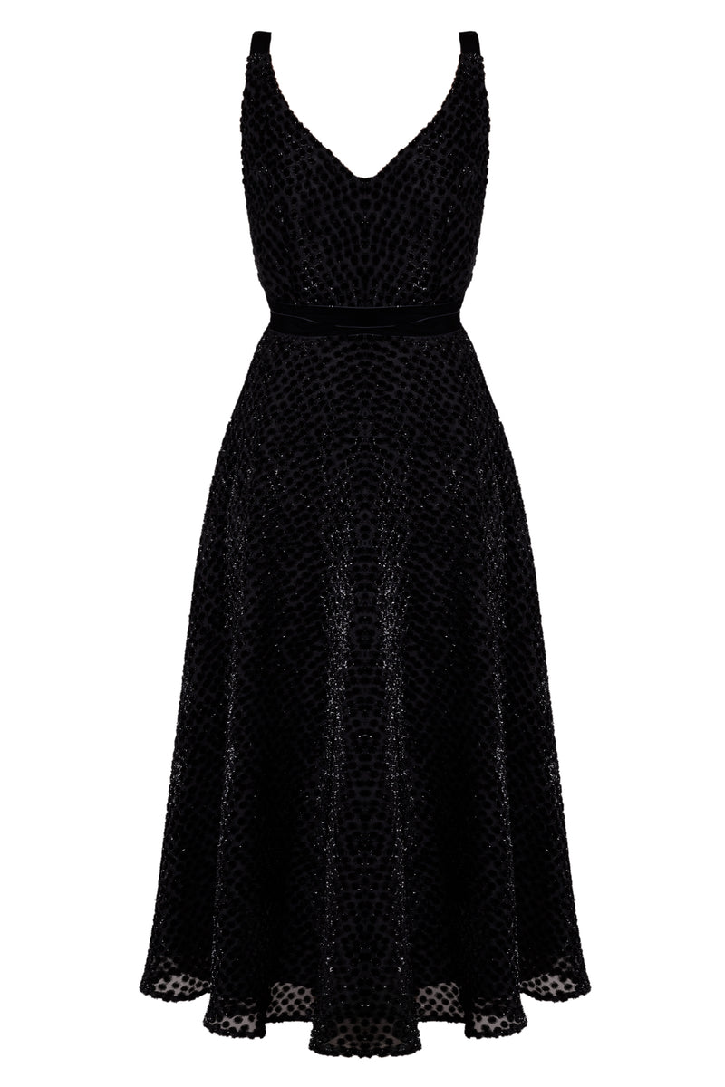 EDEN Black Dotty Shimmer Velvet Backless Evening Midi Dress – UNDRESS