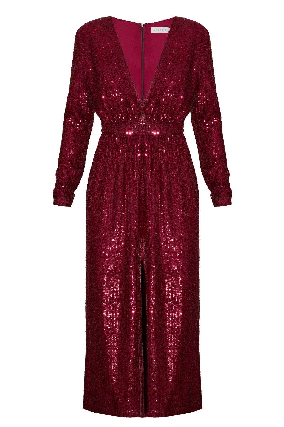 CLARA Red Wine Sequin Deep V Neck Midi Dress – UNDRESS