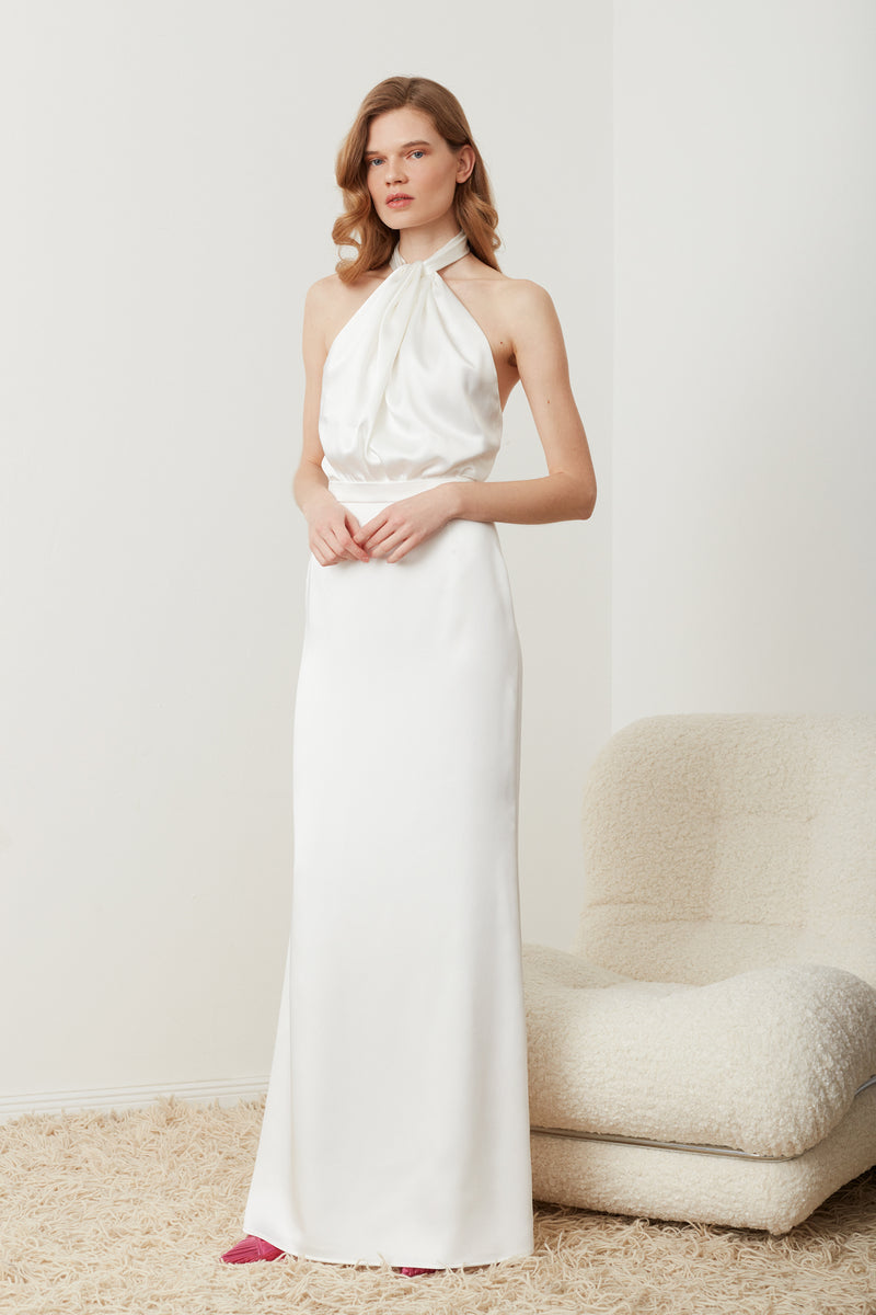 White Backless Halter Wedding Dress ELONA | UNDRESS