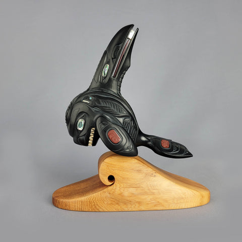 Orca and Raven Fin Argillite carving by Haida artist Darrell White