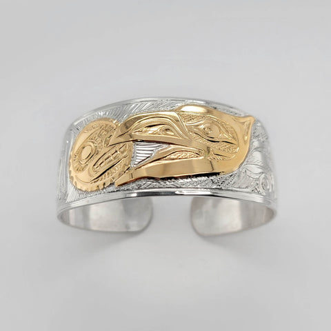 Native Raven Steals the Light Silver and Gold Bracelet