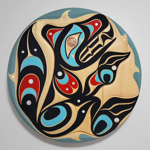 Indigenous Wolf Cedar Panel by Kwakiutl carver Trevor Hunt