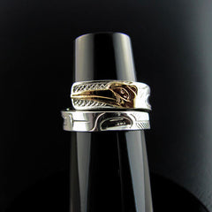 Hummingbird Symbol - Haida Hummingbird Gold and Silver Wrap ring