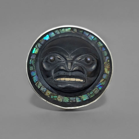 Argillite and Abalone Moon Pendant by Haida artist Andrew Williams