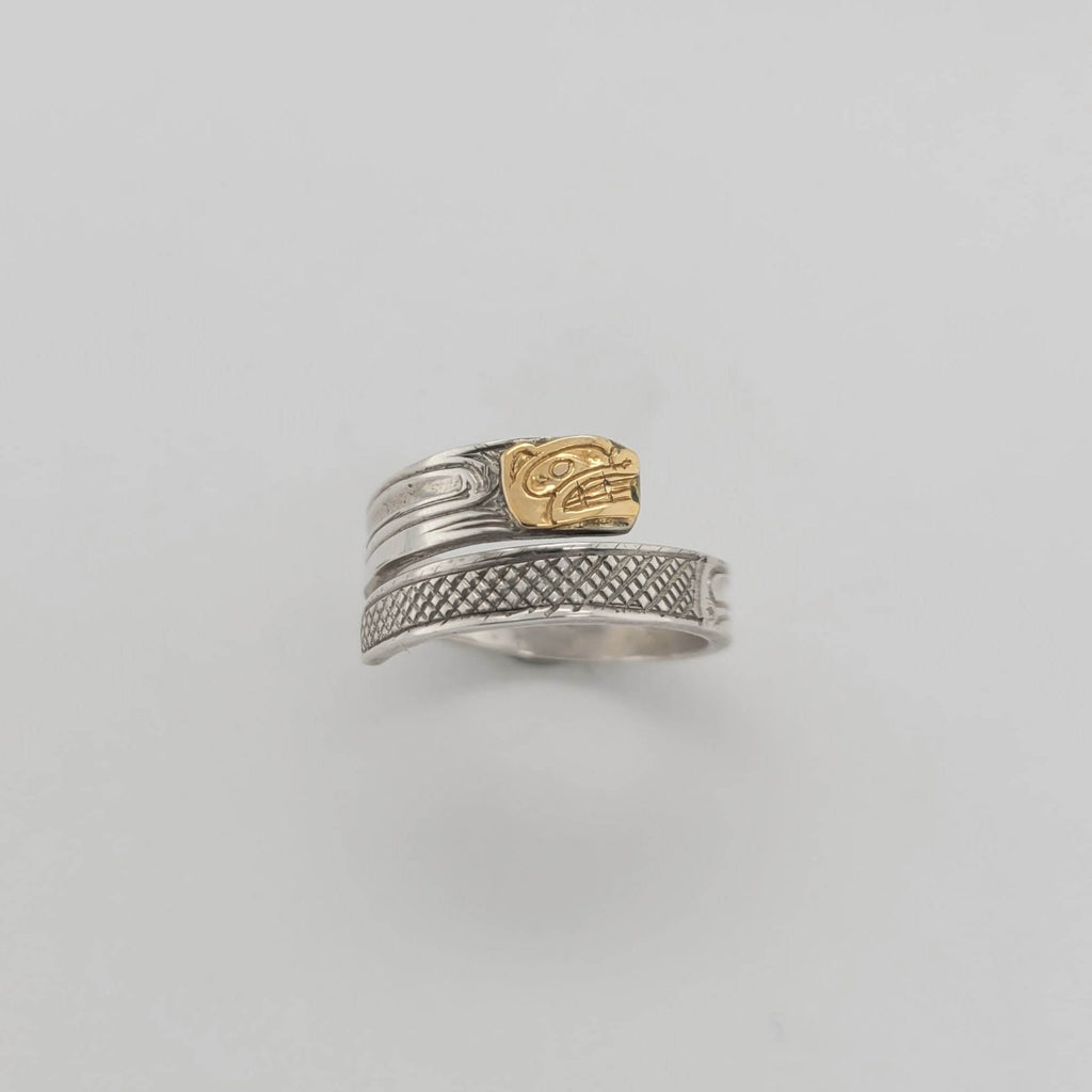 Bear Silver & Gold Ring by Haida artist Carmen Goertzen 8½