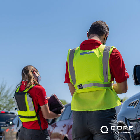 IceVest HiVis Class 2 Cooling Safety Vest in use by Chick-fil-A drive through personnel