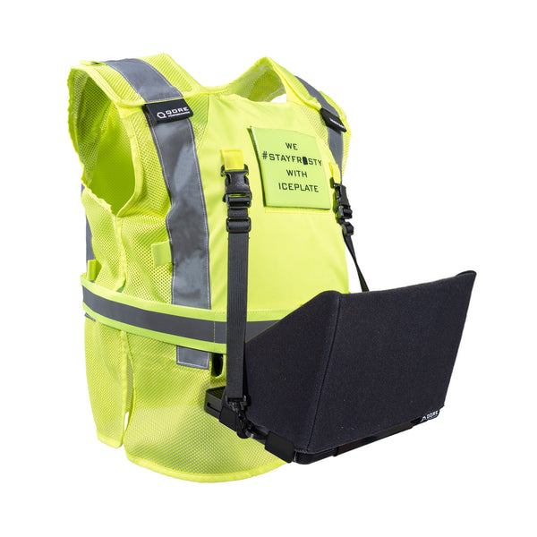 Class 2 safety vest with cooling, heating, hydration and hands-free iPad carrying capability