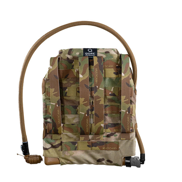 Plate carrier hydration bladder with cooling and heating in Multicam with MOLLE attachments.