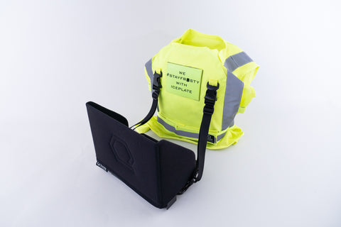 IceCase iPad Cooling Case connected to IceVest HiVis Class 2 via SwiftClip 
