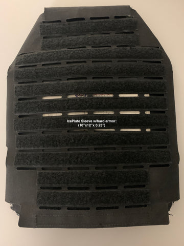 IcePlate MOLLE Sleeve carries IcePlate Classic plate carrier hydration, IcePlate Curve plate carrier hydration, Medium SAPI 10" x 12" hard armor and Medium ESAPI 9.5" x 12.5" hard armor plates