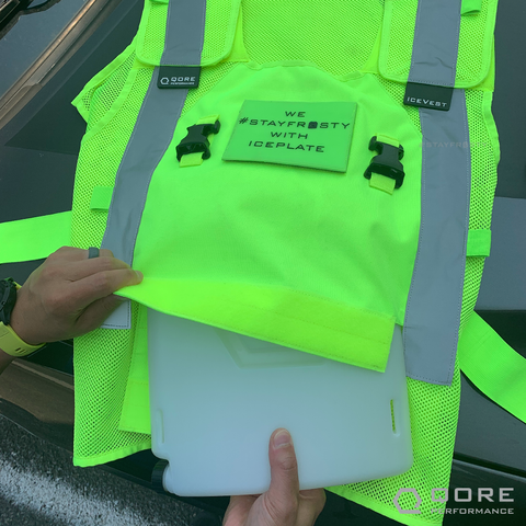 IceVest HiVis Cooling/Heating/Hydration Safety Vest Class 2 carries IceCase iPad Cooling/Heating Case by Qore Performance