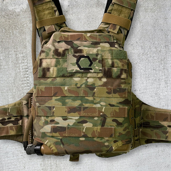 MultiCam Crye AVS plate carrier with IMS military camelbak plate carrier hydration pack.